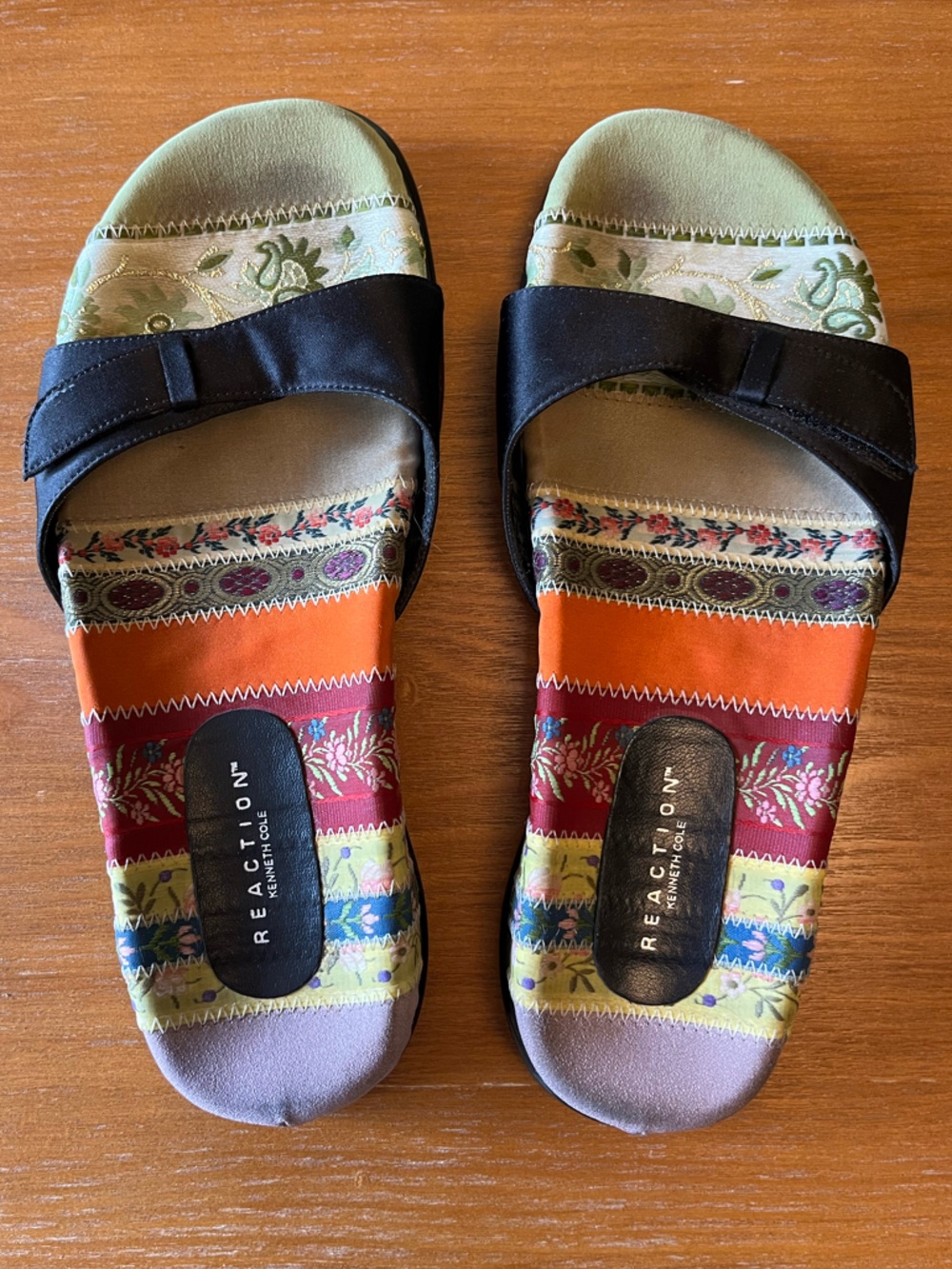 Reaction Kenneth Cole • “Embroidian Slip” Patchwork Slides • Y2K Boho • Size 8M